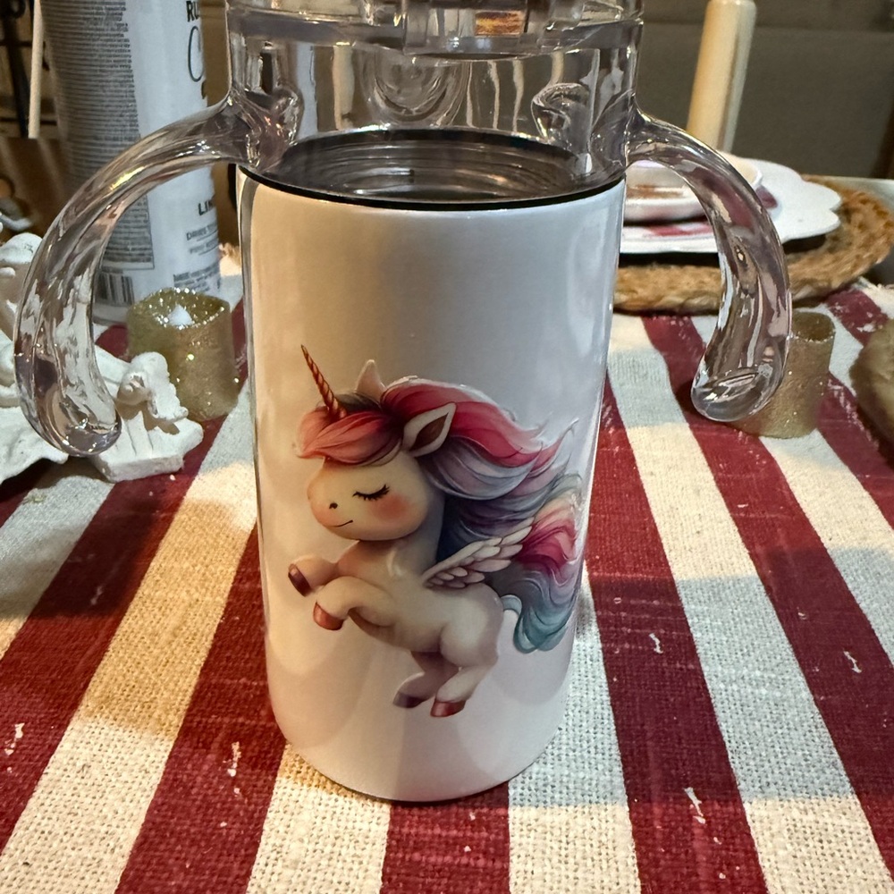 White and Pink Unicorn Mug with Watercolor Design